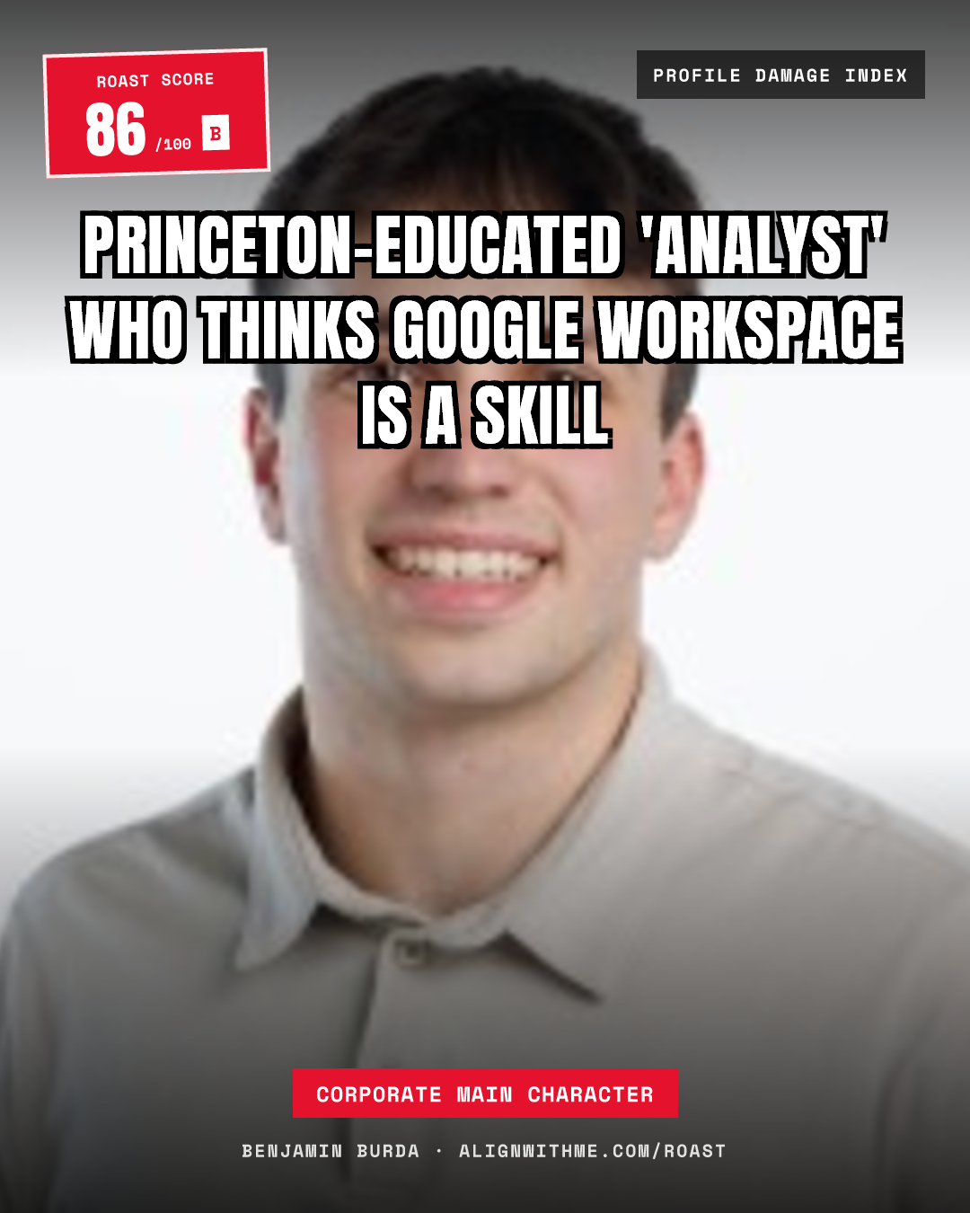 Benjamin Burda's LinkedIn roast share card
