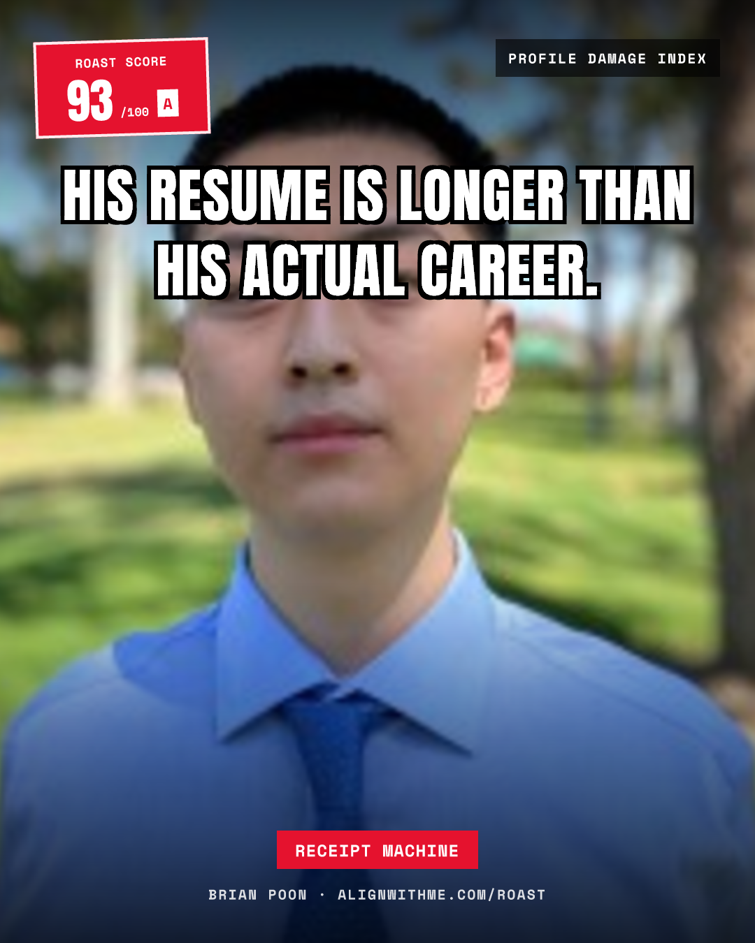 Brian Poon's LinkedIn roast share card