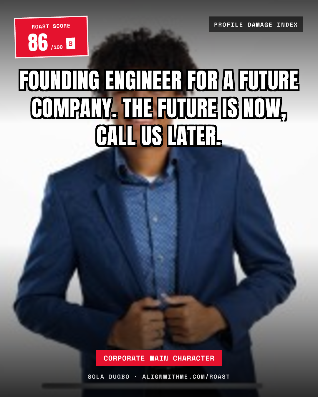 Sola Dugbo's LinkedIn roast share card