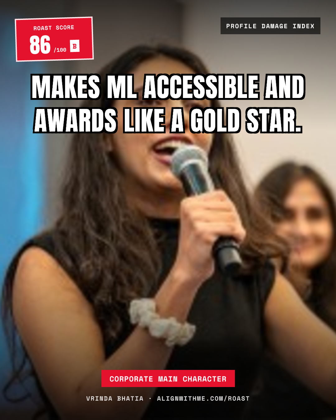 Vrinda Bhatia's LinkedIn roast share card